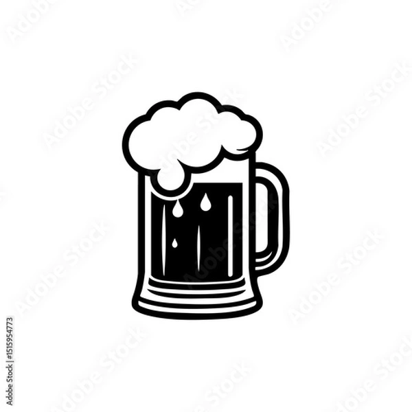 Fototapeta Minimalist black silhouette vector of a frothy beer mug with foam and droplets.

