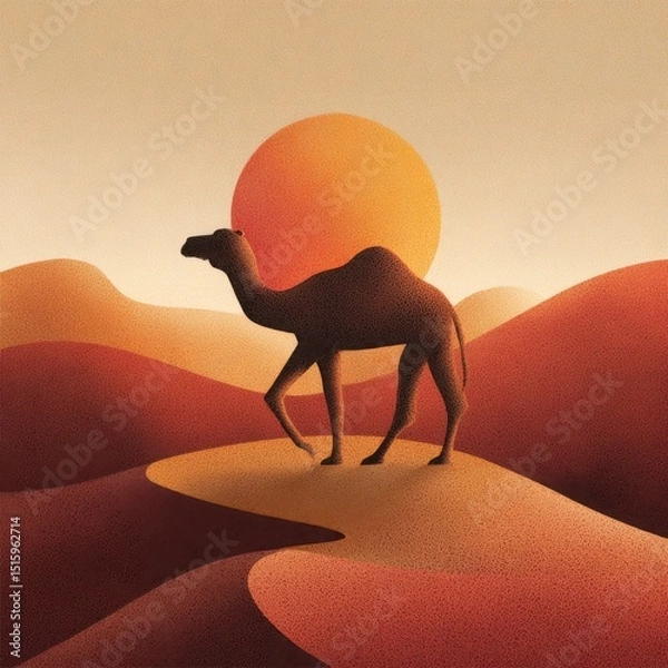 Fototapeta Camel in desert sunset
