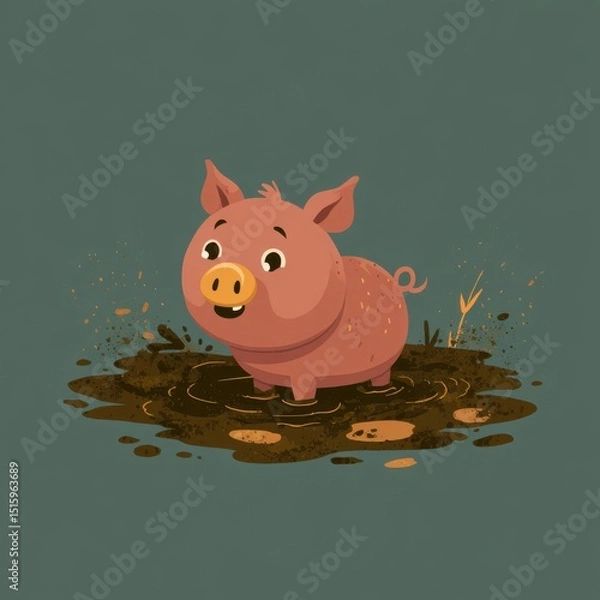 Fototapeta Cute pig in a mud puddle