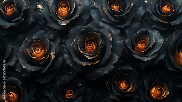 Obraz Luxurious Black Roses with Golden Highlights in a Striking Textured Pattern