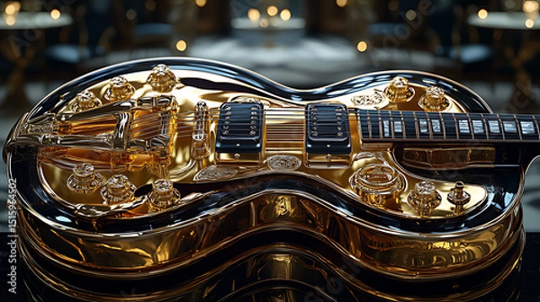 Obraz Luxurious Golden Electric Guitar in a Sophisticated Lighting Setting