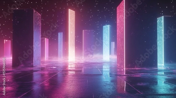 Fototapeta Futuristic Abstract Spacescape Featuring a Glowing Square of Light in a Cosmic Environment