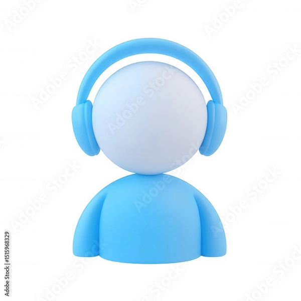Fototapeta 3d of a customer service icon wearing headphones, isolated on transparent background, perfect for online assistance and support