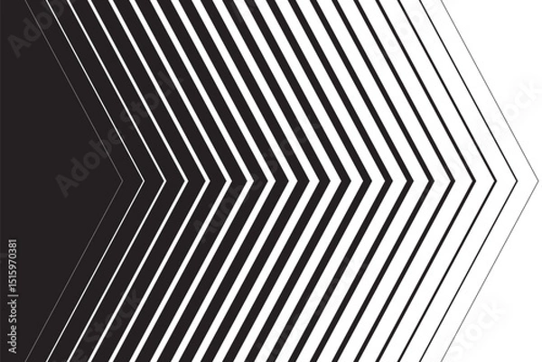 Obraz Black and white geometric pattern with repeating chevron arrow shapes. Optical illusion background with diagonal lines creating a 3D depth effect. Abstract modern vector illustration.