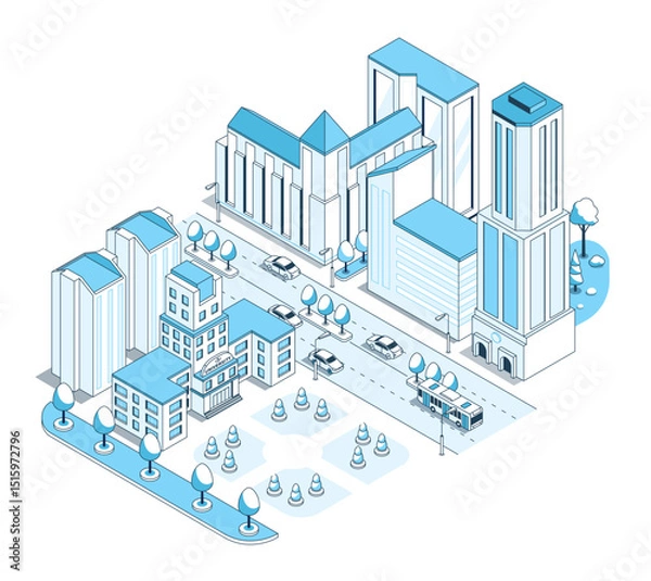 Fototapeta University in the city center - vector isometric illustration