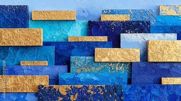 Obraz Abstract Moody Blue Painting with Textured Layers and Golden Accents