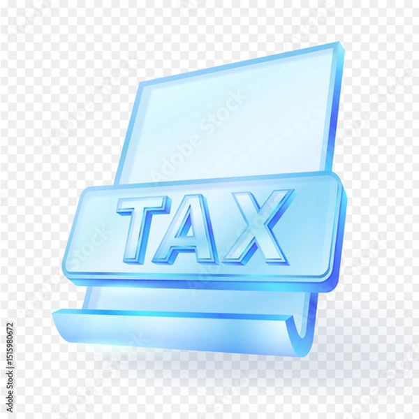 Fototapeta 3D tax document icon with bold “TAX” text, transparent glass material. perfect for finance, accounting, or tax-related content. isolated on transparent background. vector illustration.
