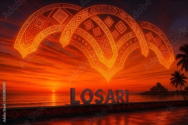 Obraz Losari Beach Sunset and Makassar Batik Aurora: A Bugis Cultural Symphony in the Sky of South Sulawesi Indonesia 
