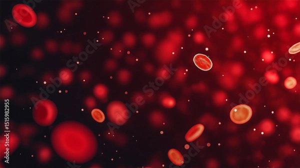 Fototapeta Abstract illustration of red blood cells floating in a vibrant red background, showcasing the intricate details of cellular structures and the dynamic nature of blood flow in a biological context