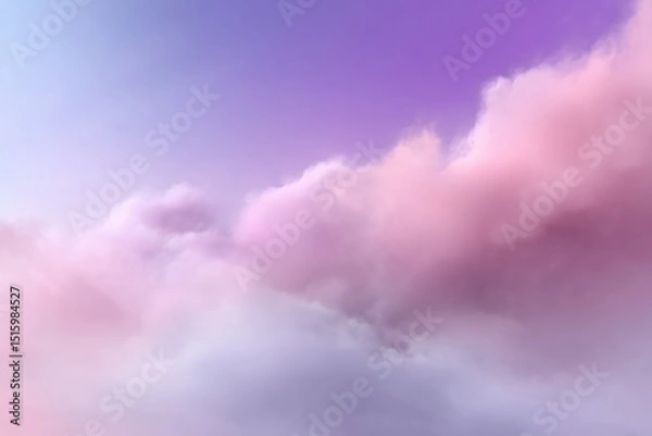 Fototapeta A soft, pastel sky gradients from light purple to pink, with fluffy clouds scattered throughout, creating a dreamy, ethereal atmosphere.