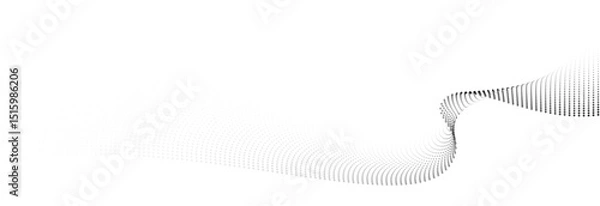 Fototapeta Flowing dot particles wave pattern halftone black gradient smooth curve shape isolated on transparent background. Vector in concept of technology, science, music, modern.
