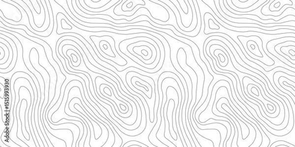 Fototapeta Topographic seamless map pattern with contour lines. Vector mountain texture of organic terrain with geographic elevation design. Hiking trail and tree outlines form tileable nature wallpaper concept.