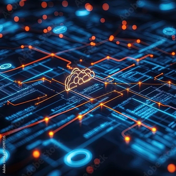 Fototapeta Digital transformation showcased with upgraded software, workflow redesign, cloud migration, automation, agile structures, modern interfaces, integrated tech, growth tracking.