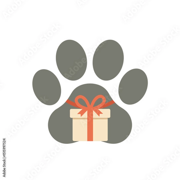 Fototapeta A playful pet paw print with a gift ribbon, symbolizing joy and celebration