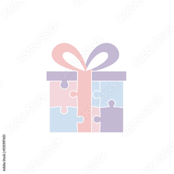 Fototapeta Description An illustration of a present made of puzzle pieces in pastel colors with a bow