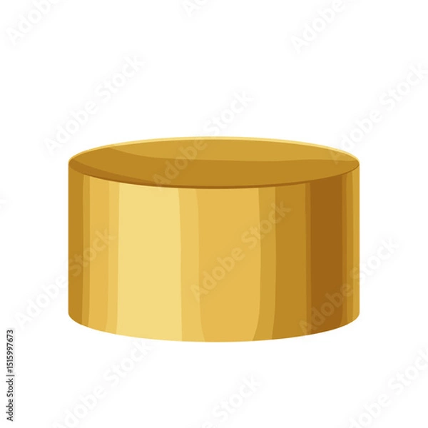 Fototapeta Golden cylinder platform against white backdrop, cartoon rendering, softly lit for product displays