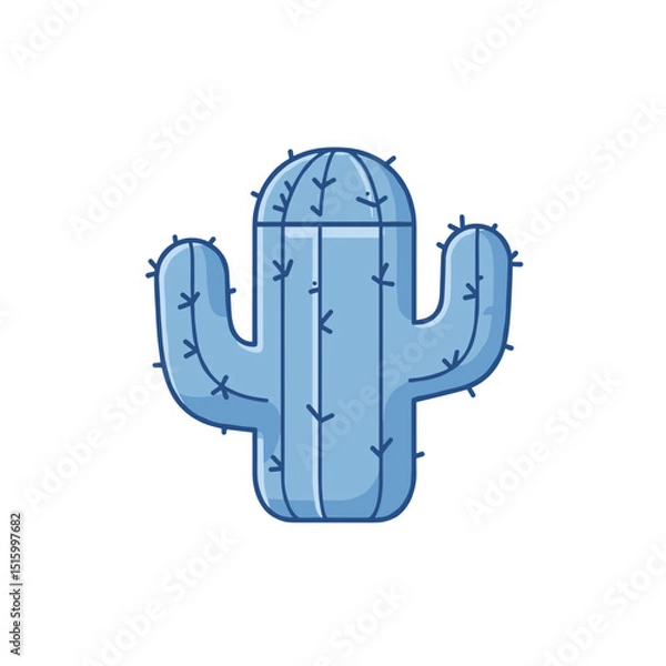 Fototapeta Stylized, blue, three-armed cactus with a light blue fill on a white background