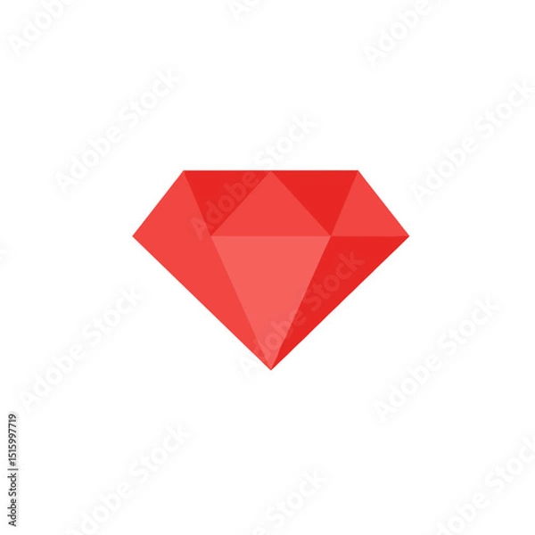 Fototapeta Minimalist illustration of a geometric, multifaceted, faceted red gem on a white backdrop