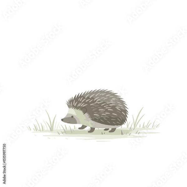 Fototapeta Stylized hedgehog in pale greens with a pointy coat and grass details on a white background