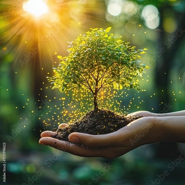 Fototapeta Eco-Friendly Business Solutions reducing impact, enhancing ethics, supporting ESG, optimizing energy use, promoting sustainability, green enterprise initiatives