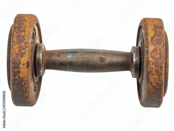 Fototapeta Rusty dumbbell on fitness equipment showcase high fidelity minimalist concept isolated on transparent or white background. PNG for workout, fitness, and gym equipment.