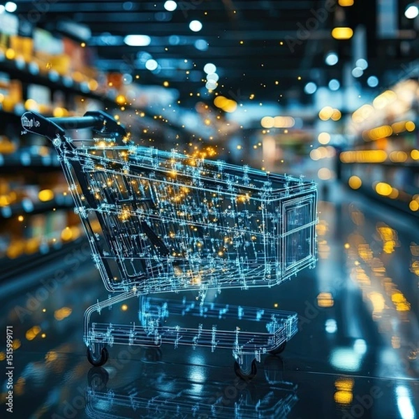 Fototapeta E-commerce Automation with AI managing stock, tracking sales, personalizing UX, automating marketing, intelligent digital retail systems