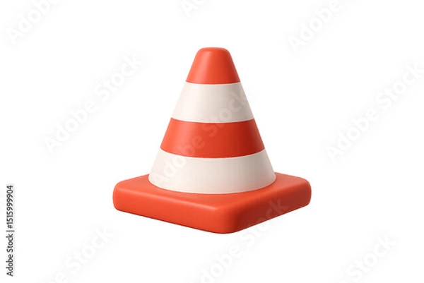 Fototapeta Red and white safety cone used for traffic control and construction zone marking, isolated on a transparent background