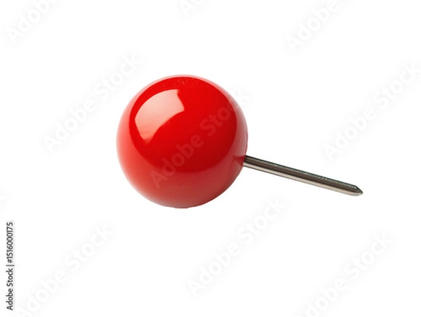 Fototapeta Realistic red push pins. Attach buttons pinned office thumbtack and paper push pin vector. Stationery items. Paperwork equipment. Collection of secretary accessories on transparent or white background