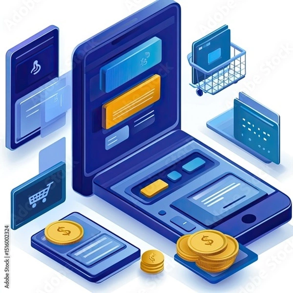 Fototapeta E-commerce Payment Gateway Solutions securing transactions, enabling checkout, supporting wallets, reducing cart abandonment, digital payment systems