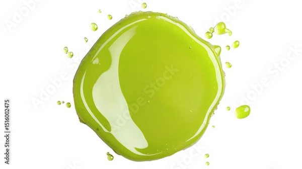 Fototapeta Puddle of green Kiwi Smoothie Bowl with Coconut Toppings. Kiwi slices with splash of kiwi juice isolated on transparent or white background.