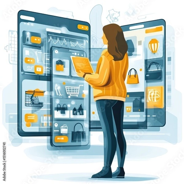 Fototapeta E-commerce Personalization Engines tracking behavior, suggesting products, increasing engagement, customizing UX, AI-powered retail tools