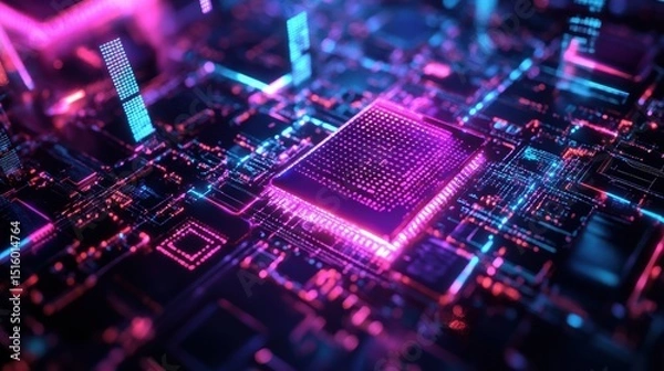Fototapeta Quantum AI-powered Microchip Forming Deep Learning.