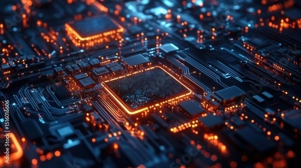 Fototapeta Neural AI Chip Forming Glowing Data Clusters.