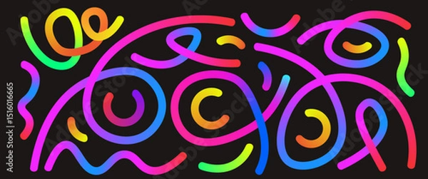 Fototapeta Colorful gradient wavy lines background template. Wave abstract long shapes collection. Decorative squiggles set. Rainbow curved spirals elements. Vector swirls. Carnival gradations liquid twists.
