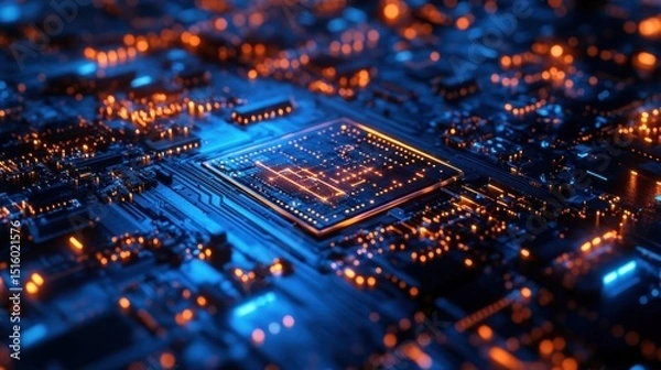 Fototapeta Quantum Computing AI Chip Processing Vast Data Network