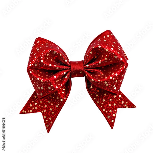 Fototapeta Sparkling Red Bow with Glitter for Holiday Decorations, Gift Wrapping, and Festive Occasions