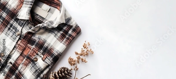 Obraz Cozy Autumn Vibes: Flannel Shirt Styled on a Soft Backdrop for Text or Product Display