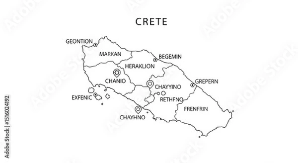 Obraz Crete Island Map: Regional Divisions