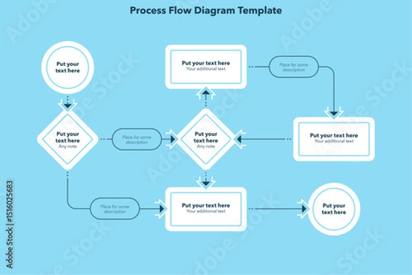Fototapeta Minimalistic modern template for process flow diagram - blue version. Flat infographic design for website or data presentation.