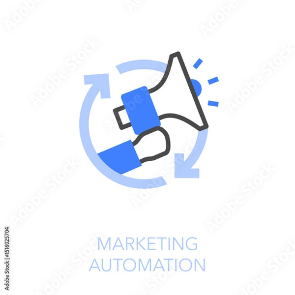 Obraz Simple visualised marketing automation icon symbol with a with process arrows and a megaphone.