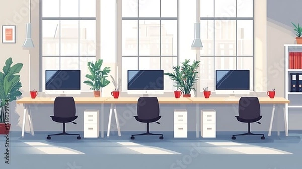Obraz Modern Office Interior with Desks and Computers
