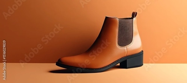 Obraz Elegant Fashion Ankle Boot Displayed on Left with Space for Branding on Flat Background