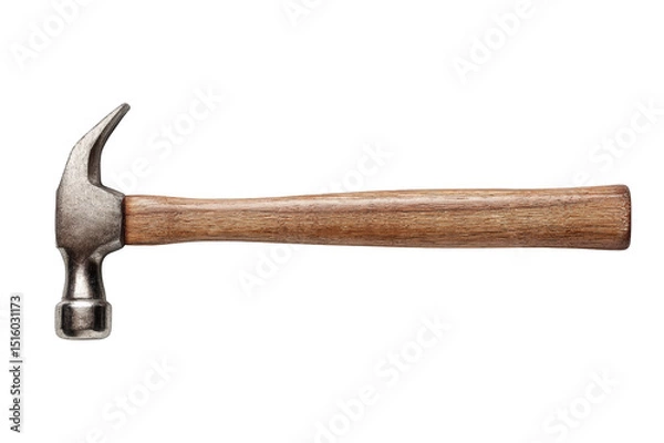 Fototapeta Hammer with wooden handle and metal head, isolated on pure transparency background, showcases its sturdy design and functionality, perfect for various construction tasks