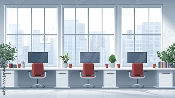 Obraz Modern Office Interior with Desks and Computers