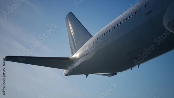 Fototapeta Airplane in the sky, over the cloudy sky