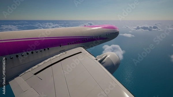 Fototapeta Airplane in the sky, over the cloudy sky