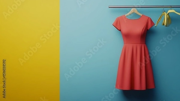 Obraz Chic Midi Dress on Solid Background for Fashion Branding and Stylish Product Promotion