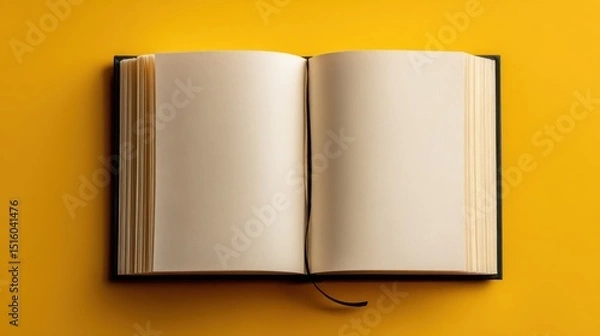 Fototapeta Open Blank Book on Yellow Background, Ideal for Creative Writing and Educational Concepts, Representing Opportunity and Imagination : Generative AI