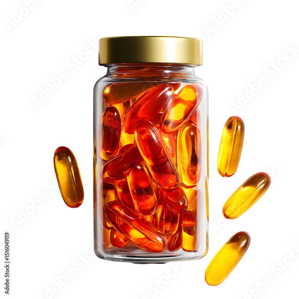 Fototapeta A bottle of omega-3 capsules with a white background, high-resolution product shot.