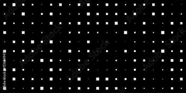 Obraz Seamless dotted black square pattern on white background. Geometric minimal digital design with different square shapes. Abstract vector illustration.